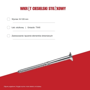 Wkręty konstrukcyjne B.PRO stożkowe 8x120 TX40 50szt